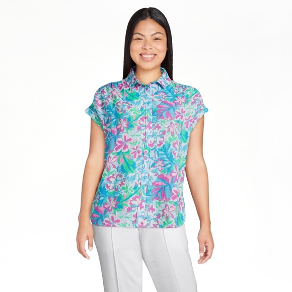 Time and Tru Women's Roll Cuff Button-Down Shirt - Picture 2 of 4